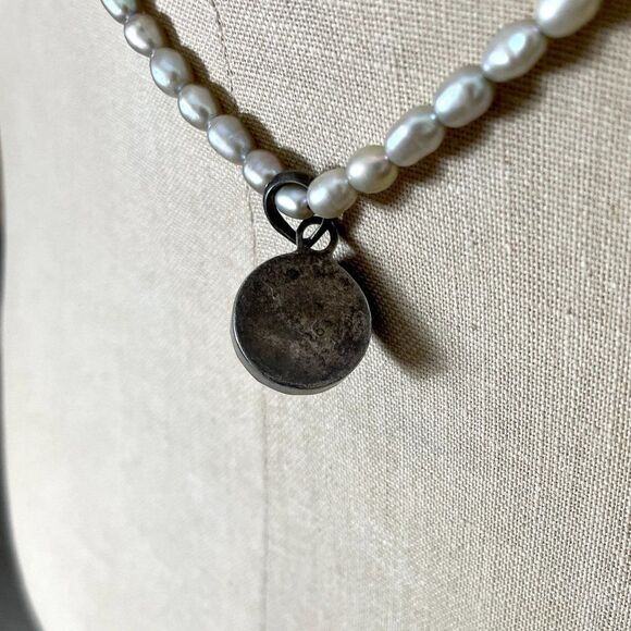 Vintage Sterling Silver Gray Potato Pearl 17" Necklace Faceted Star Abalone 925 - Picture 4 of 10